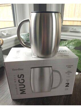 FineDine 2 Pack Insulated Stainless Steel Coffee Mug with Lid and Handle  14 oz